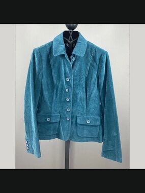 NEW Talbots Jacket Womens 10 teal blue corduroy blazer retro indie boho casual